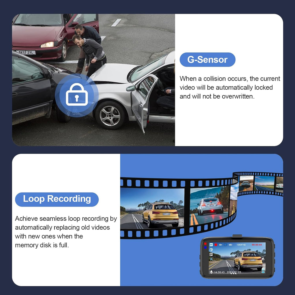 Dash Cam Front And Rear Camera 1080P Dual Dashcams For Cars With 64GB Card Car Dashboard Camera With Night Vision G-Sensor WDR Loop Recording Parking Monitor